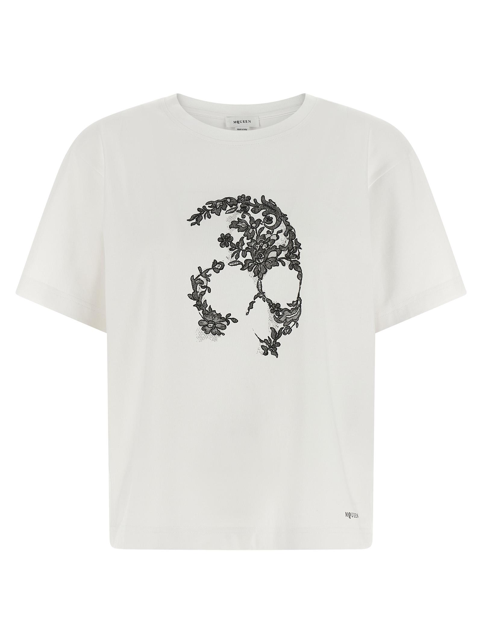 alexander mcqueen skull t-shirt white/black cotton - women
