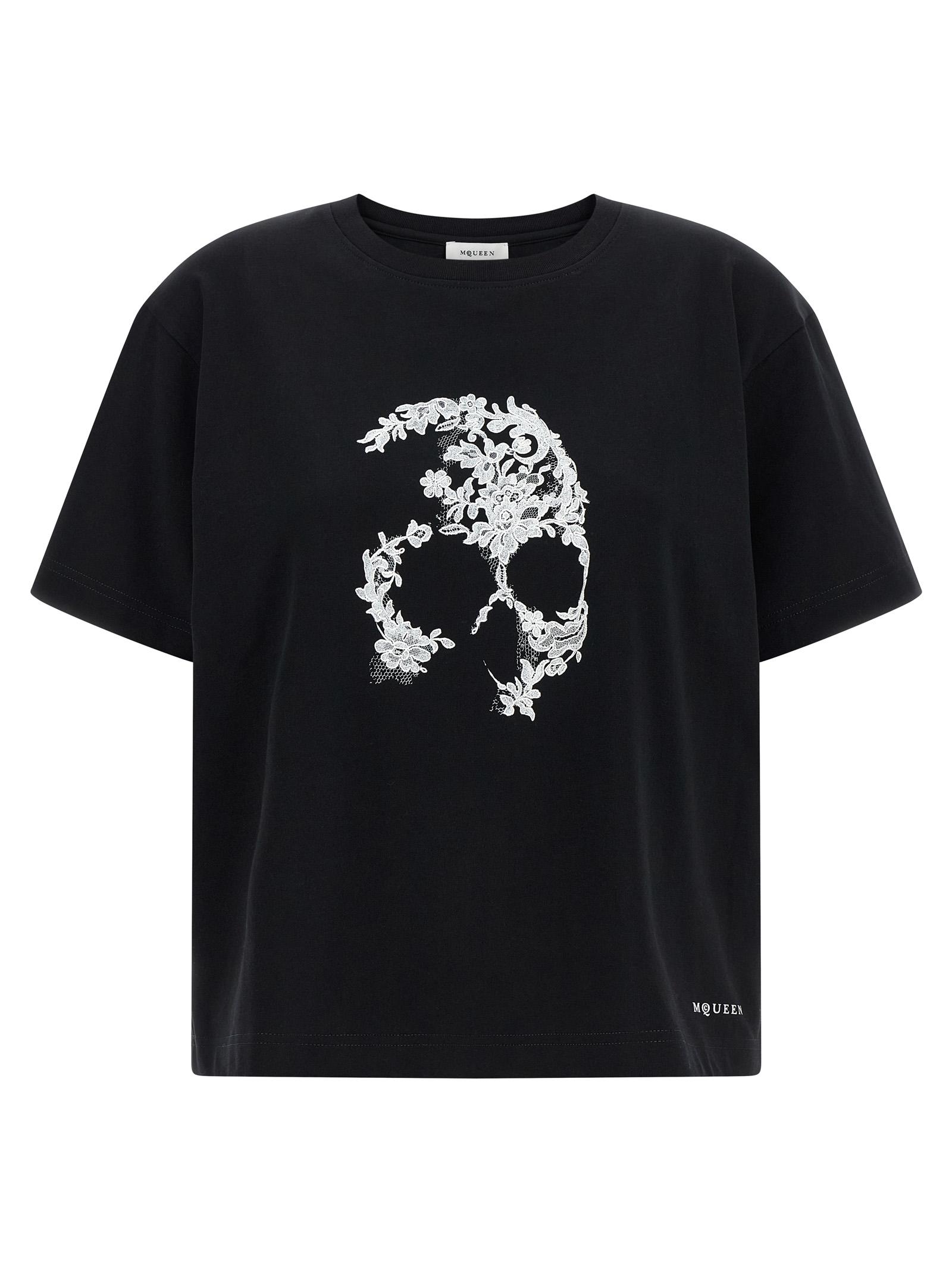 alexander mcqueen skull t-shirt white/black cotton - women