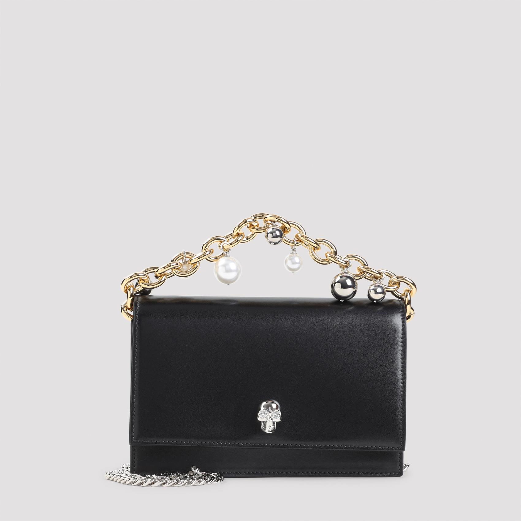 alexander mcqueen small skull clutch black leather bag - women