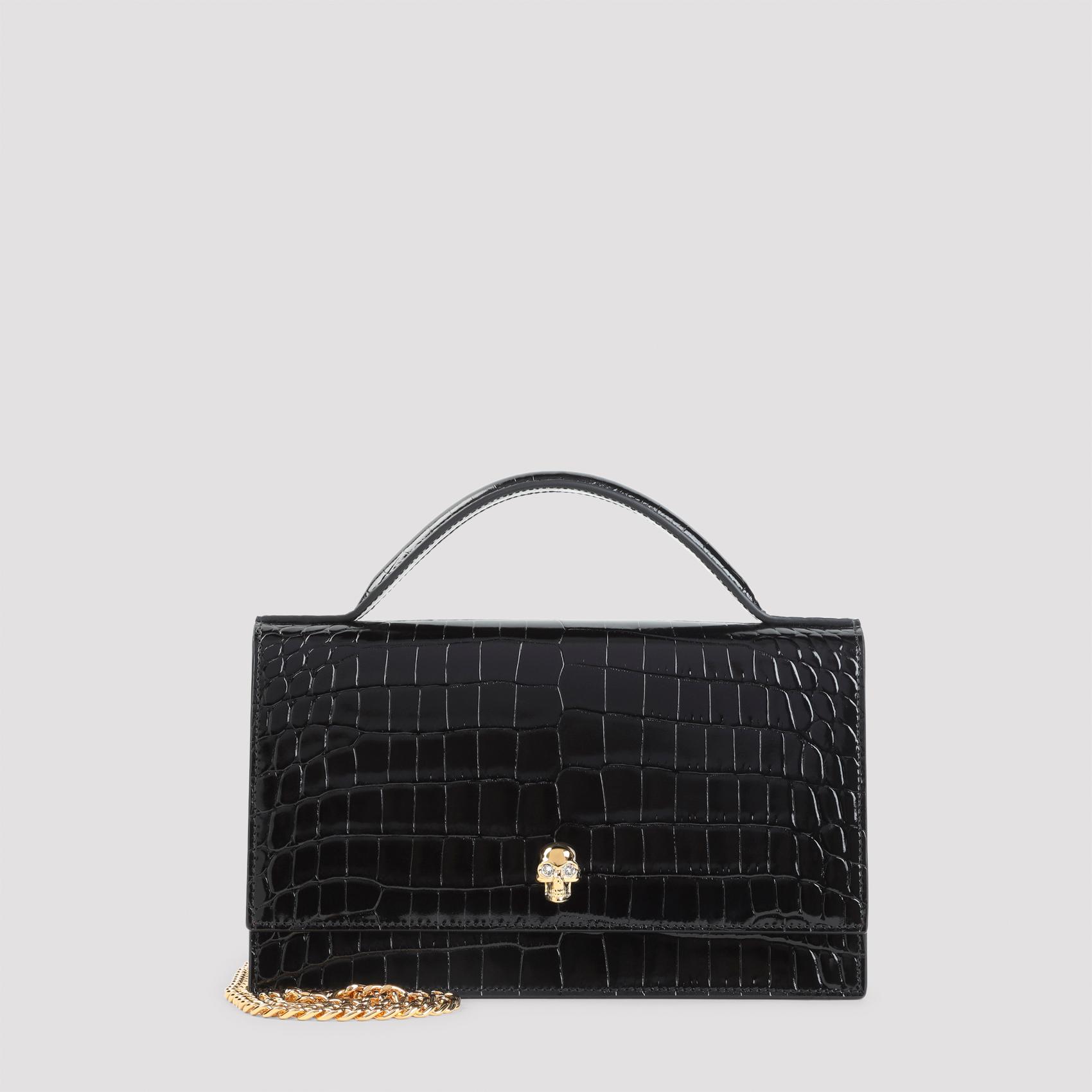 alexander mcqueen th medium skull clutch black leather bag - women