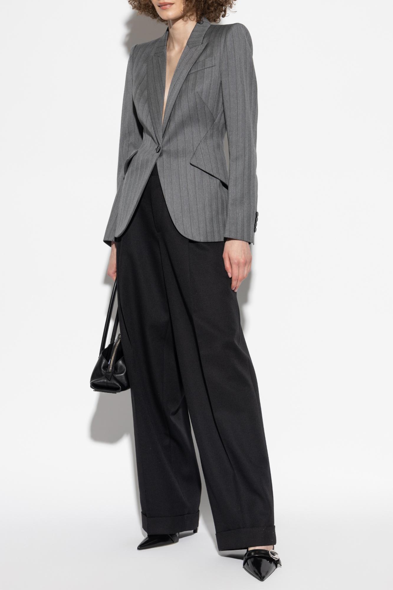 alexander mcqueen wool blazer with herringbone pattern