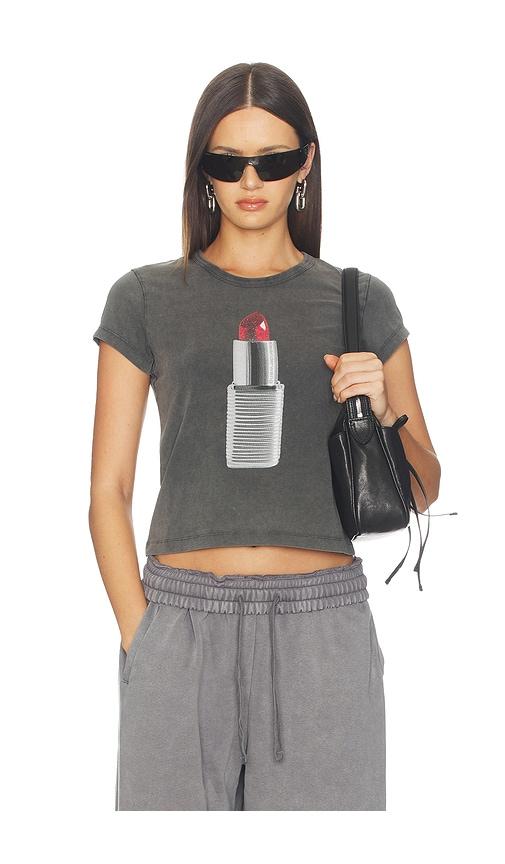 alexander wang baby tee with lipstick graphic in charcoal.