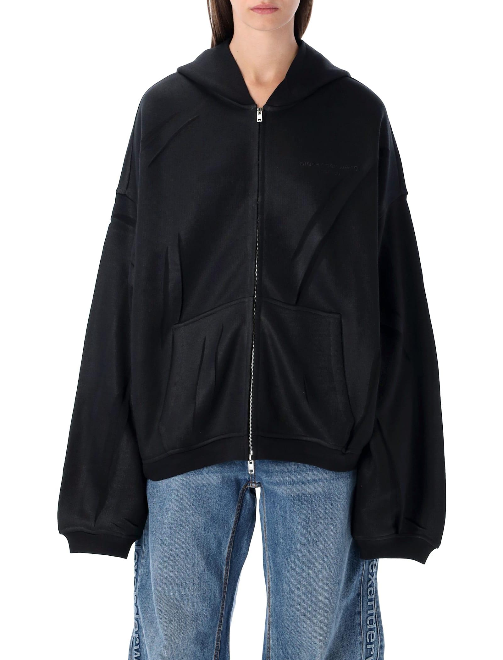alexander wang black crinkled effect hoodie sweatshirt