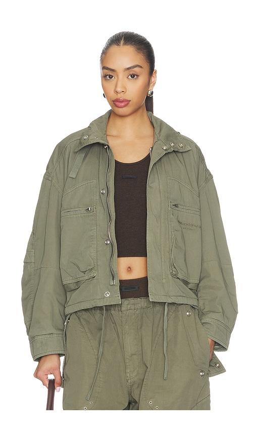 alexander wang cargo jacket with articulated pockets in army.