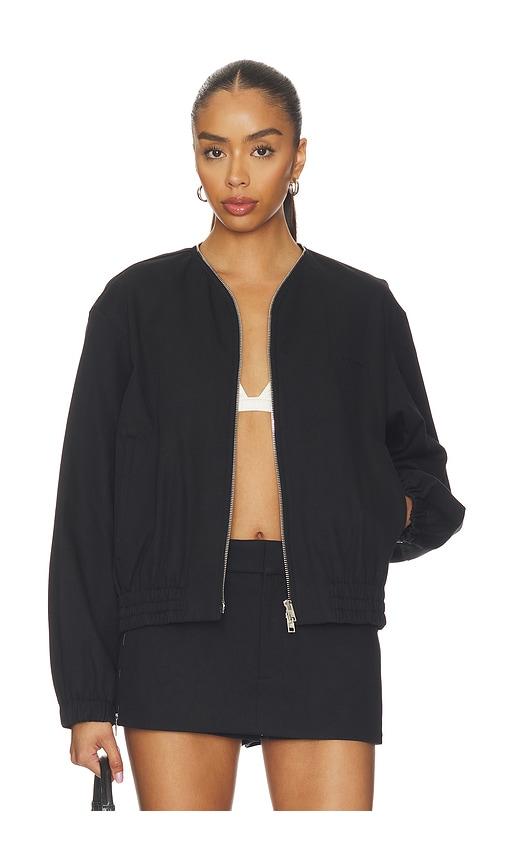 alexander wang coaches jacket with continuous loop zipper in black.