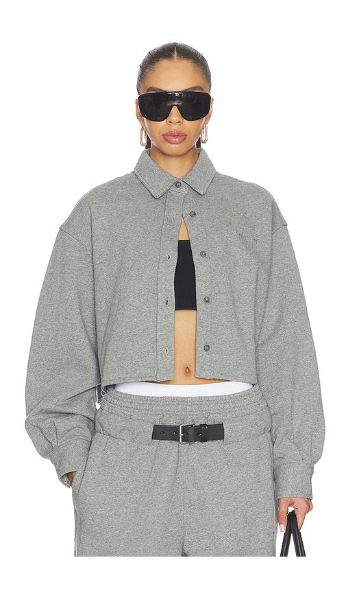 alexander wang cropped button down shirt in grey.