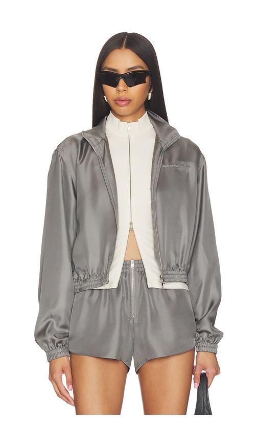 alexander wang cropped track jacket in grey.