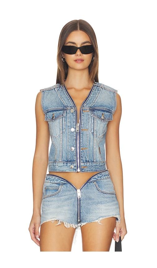 alexander wang dipped v trucker vest in blue.