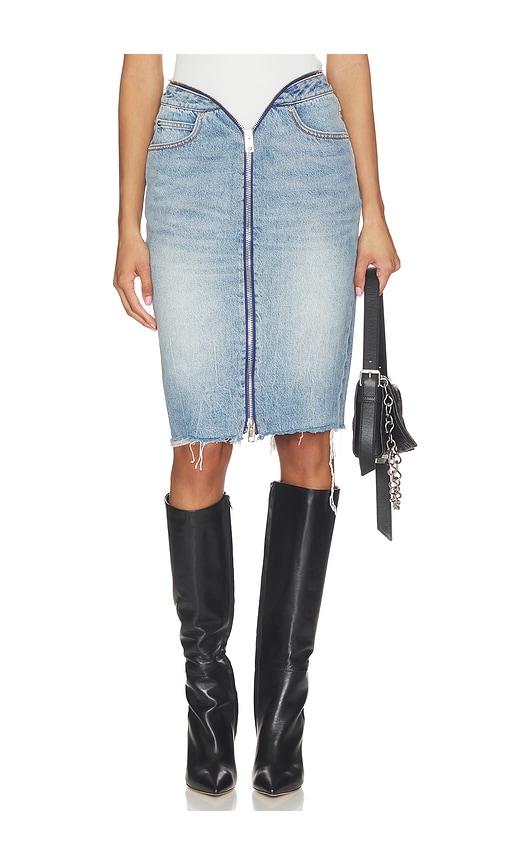 alexander wang dipped v zip waistband skirt in blue.