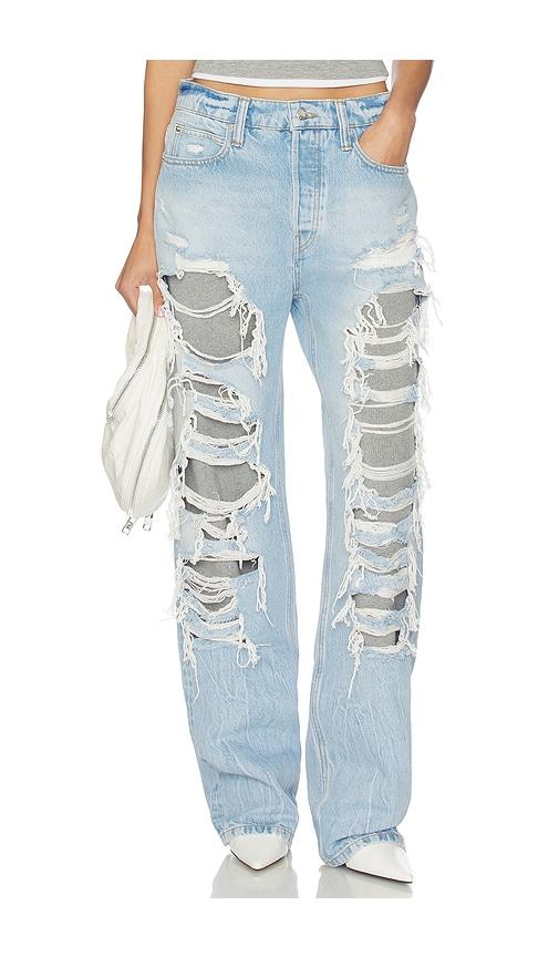 alexander wang distressed straight jean in blue.