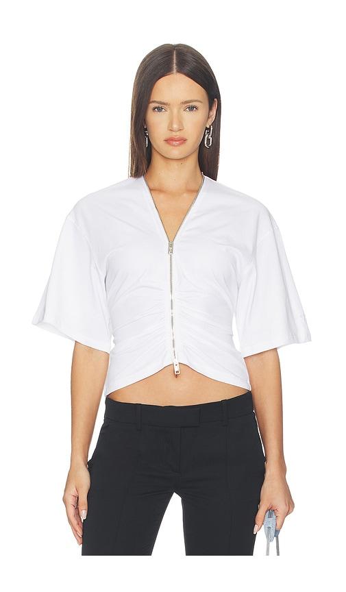 alexander wang gathered t-shirt with continuous loop zipper in white.