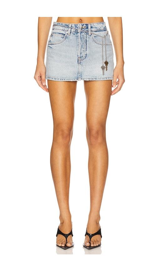 alexander wang high rise skort with chain belt in blue.