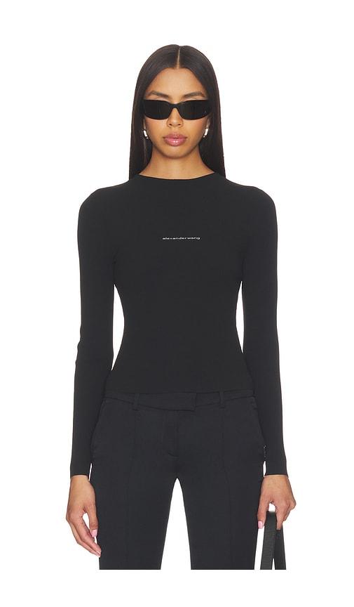 alexander wang long sleeve crewneck top with jacquard logo in black.