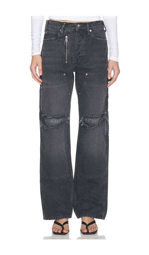 alexander wang mid rise carpenter jeans with zip in black.