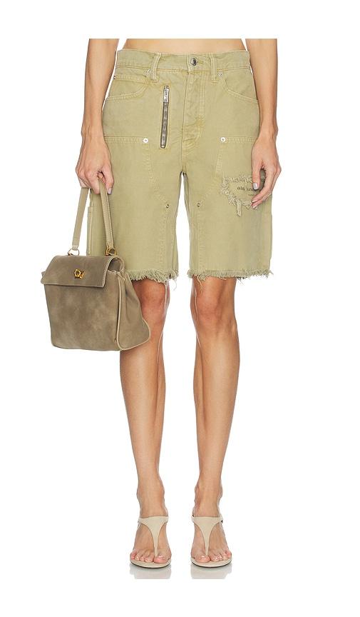alexander wang mid rise carpenter short with zip in sage.