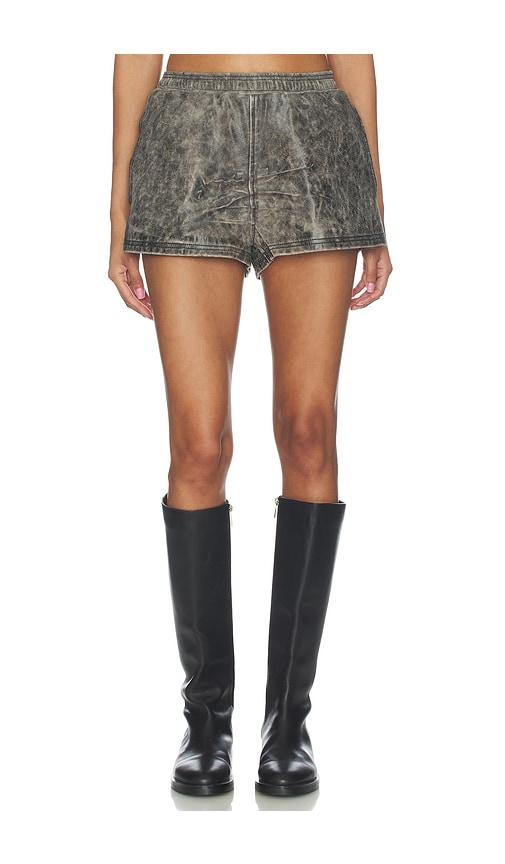 alexander wang mid rise leather mini short in charcoal.