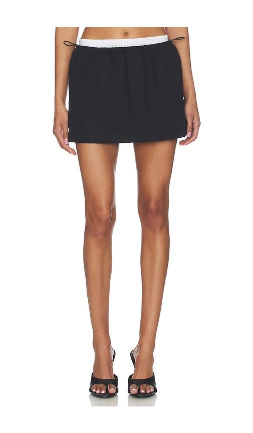 alexander wang mid rise mini logo elastic skirt in black.