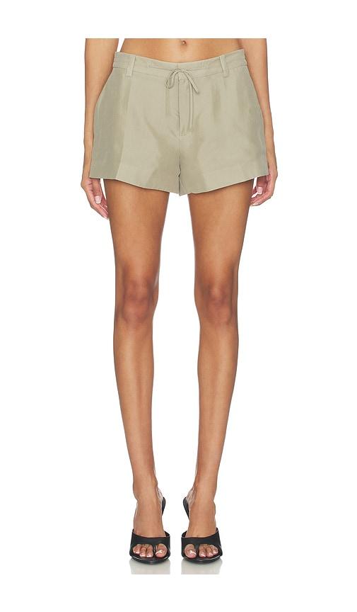 alexander wang mid rise short with drawcord detail in army.
