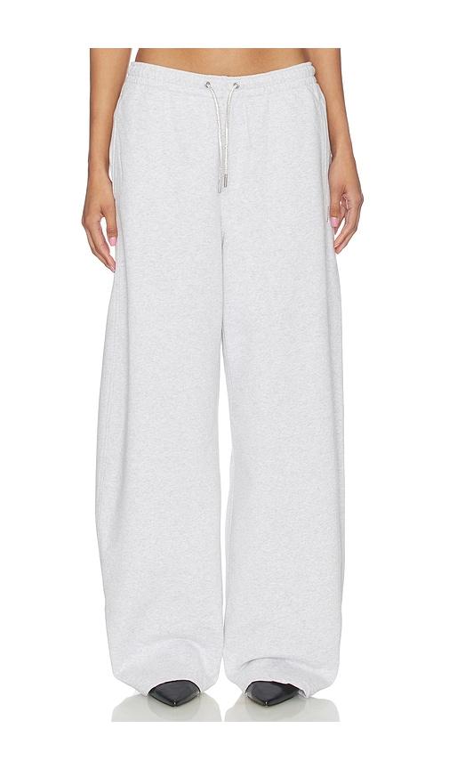 alexander wang mid rise sweatpant with rhinestone drawcord in light grey.
