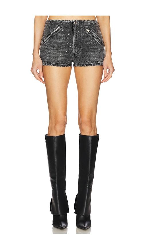 alexander wang moto short all over clear bead hotfix in grey.
