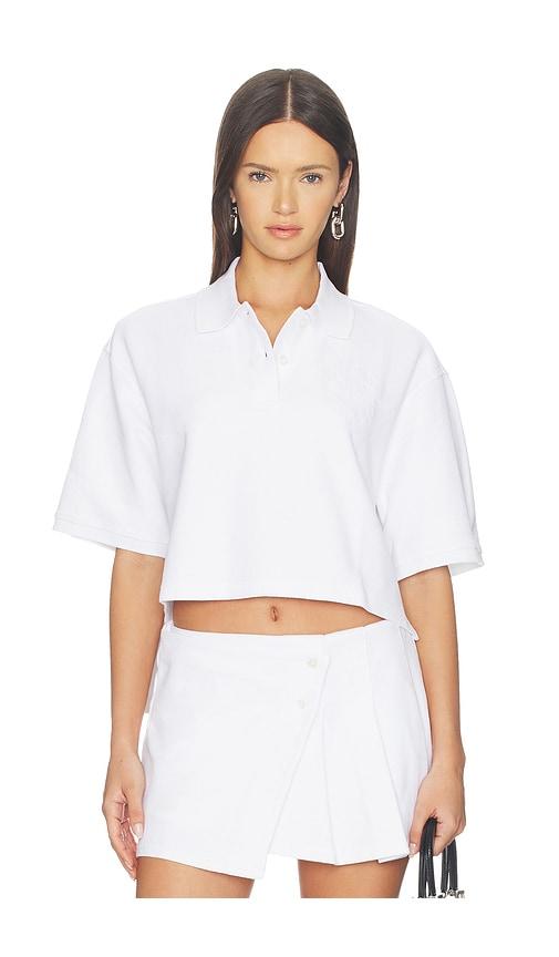 alexander wang oversized high low polo top in white.