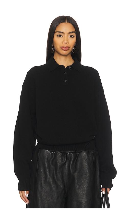 alexander wang polo with knit logo patch in black.