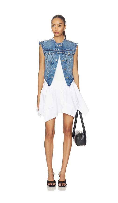 alexander wang prestyle combo dress with denim vest in white,blue.