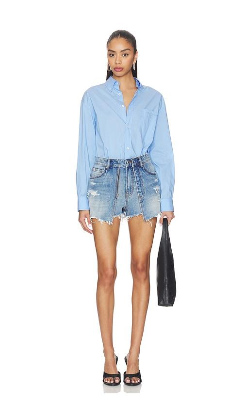 alexander wang prestyled button down skort romper in blue.