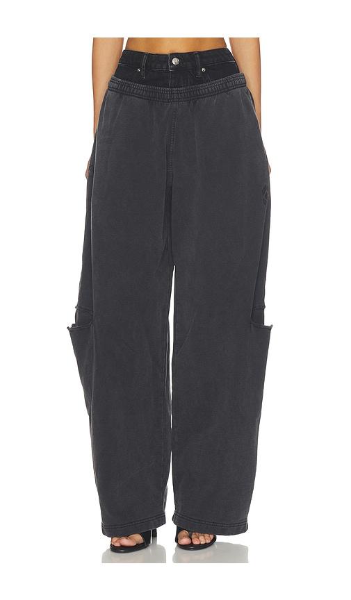 alexander wang prestyled slashed sweatpant with denim waistband in black.
