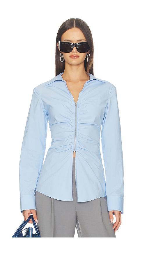 alexander wang shirt with gathered bust in baby blue.