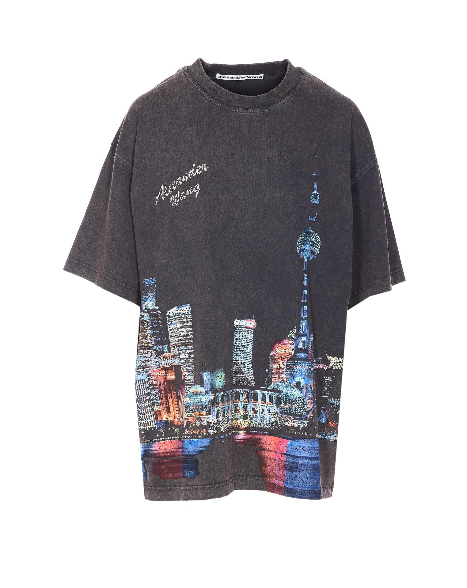 alexander wang t-shirt with thermo-applied rhinestones and shanghai skyline