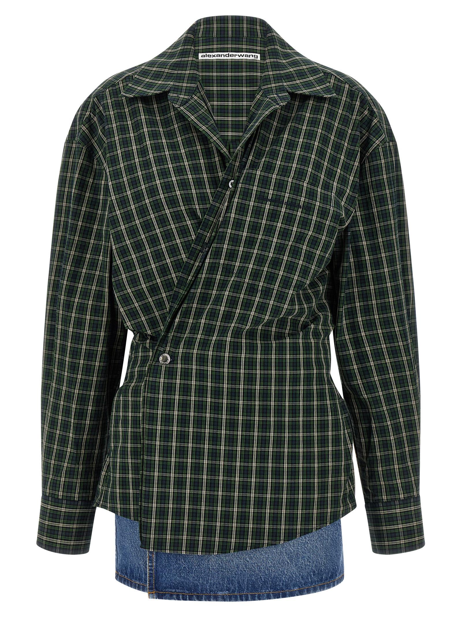 alexander wang wallet shirt dress green cotton - women