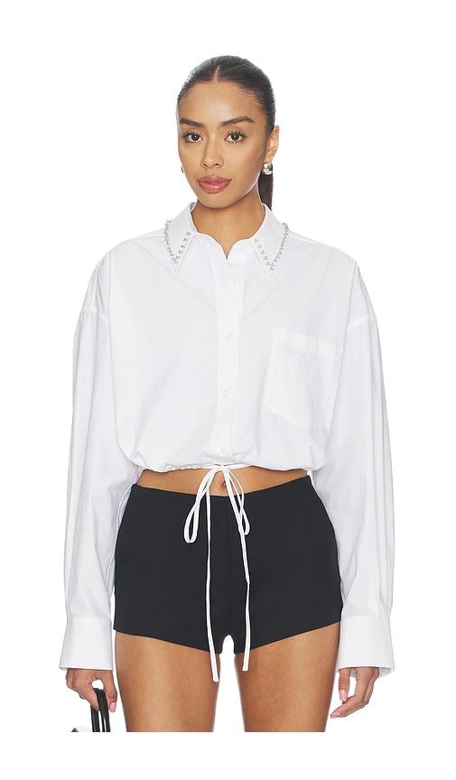 alexander wang wrap shirt with crystal stud collar in white.