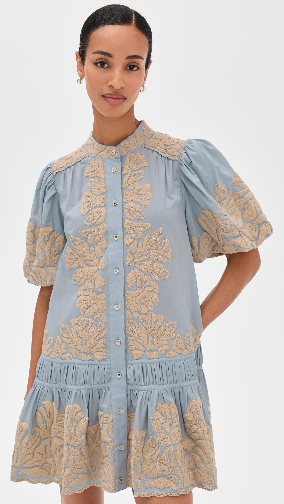 alexandra embroidered bubble sleeve tunic dress