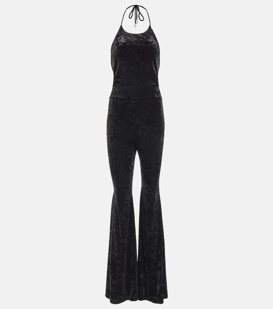 alexandre vauthier halterneck flared velvet jumpsuit
