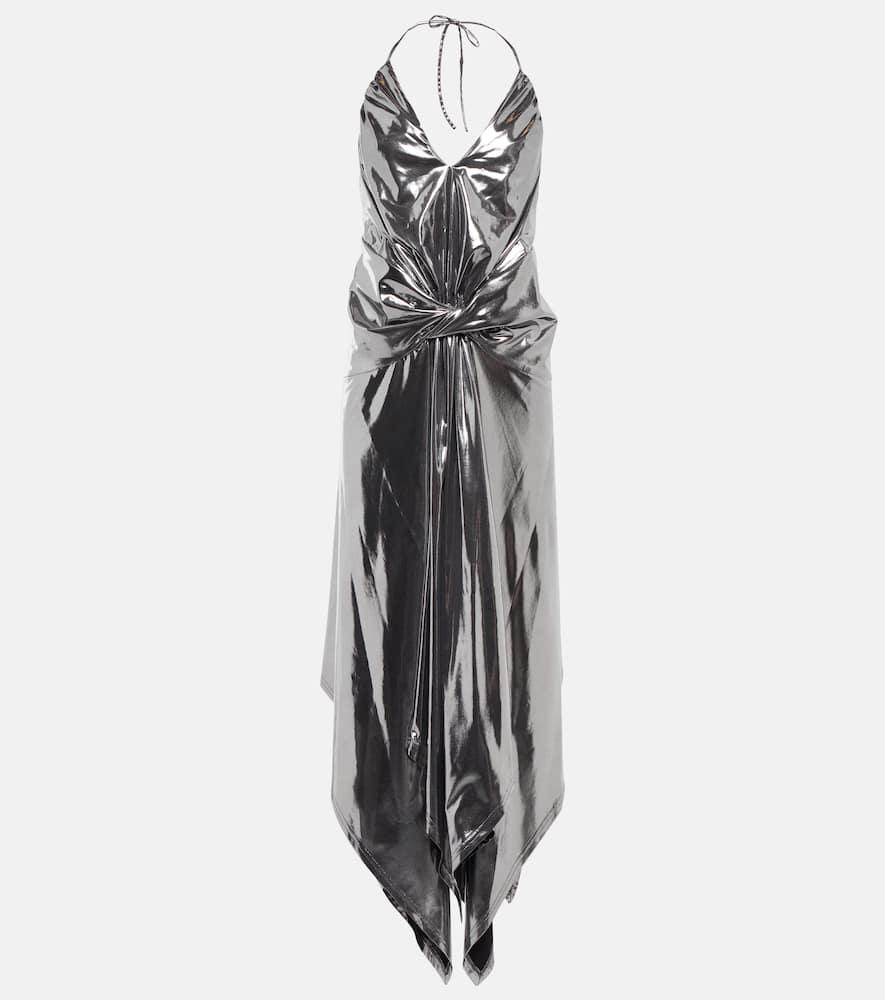 alexandre vauthier halterneck metallic midi dress