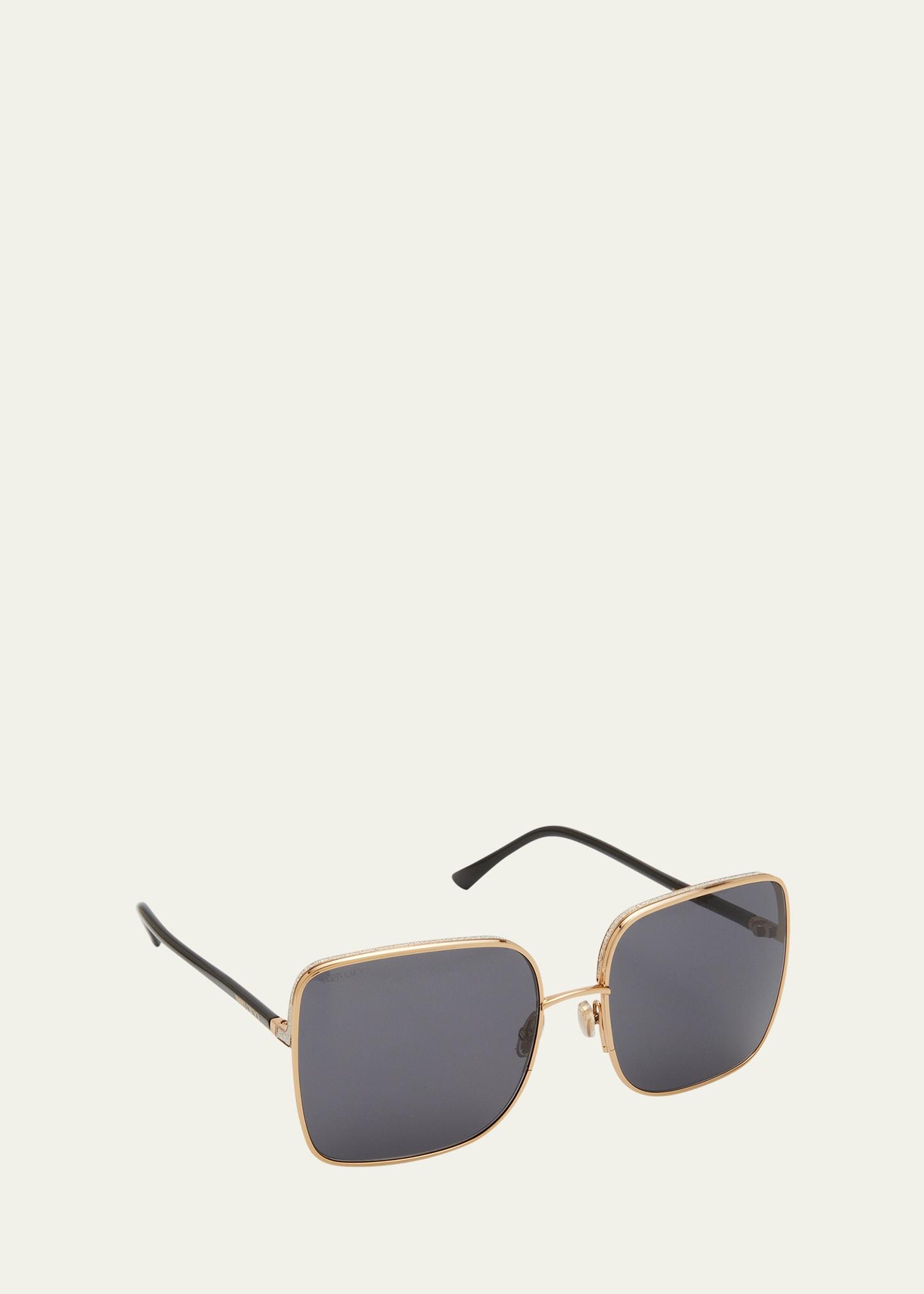 alianas glitter rim square stainless steel sunglasses