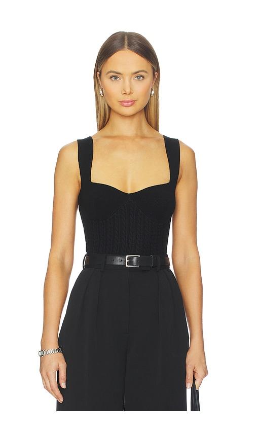 alice + olivia adrianna knit textured corset in black.