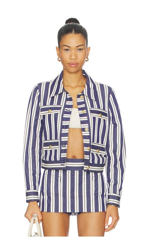 alice + olivia alex collared boxy jacket in navy.