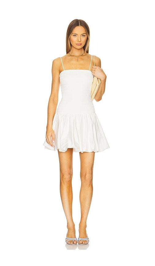 alice + olivia arden mini dress in white.