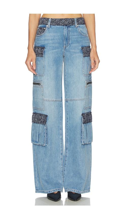 alice + olivia cay baggy denim cargo in blue.