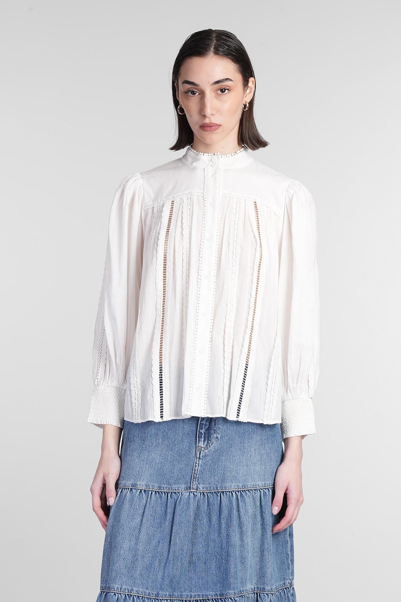 alice + olivia cora blouse in white cotton