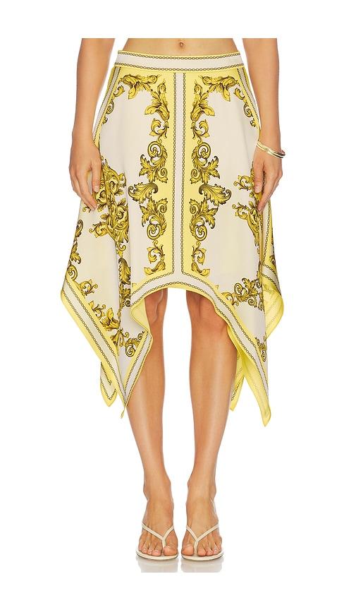 alice + olivia davina handkerchief skirt in yellow.