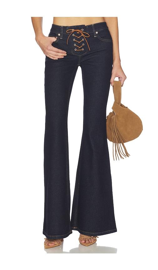 alice + olivia delilah flare jean in blue.