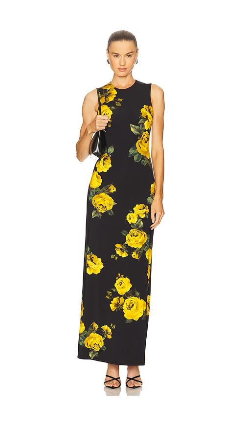alice + olivia delora maxi dress in black.