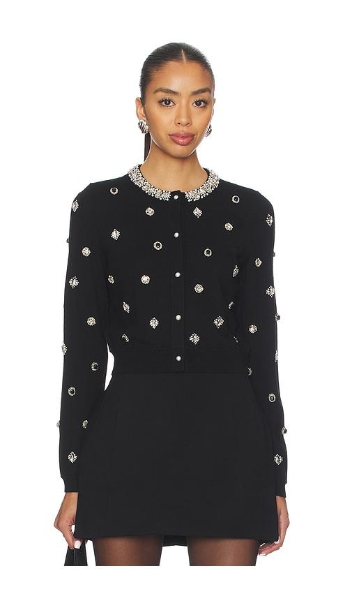 alice + olivia dollie embellished cardigan in black.