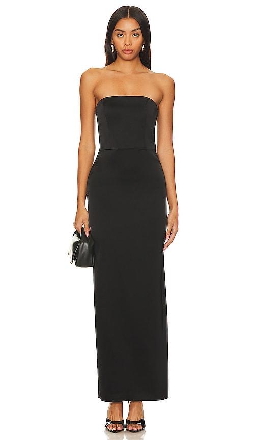 alice + olivia doreen maxi dress in black.