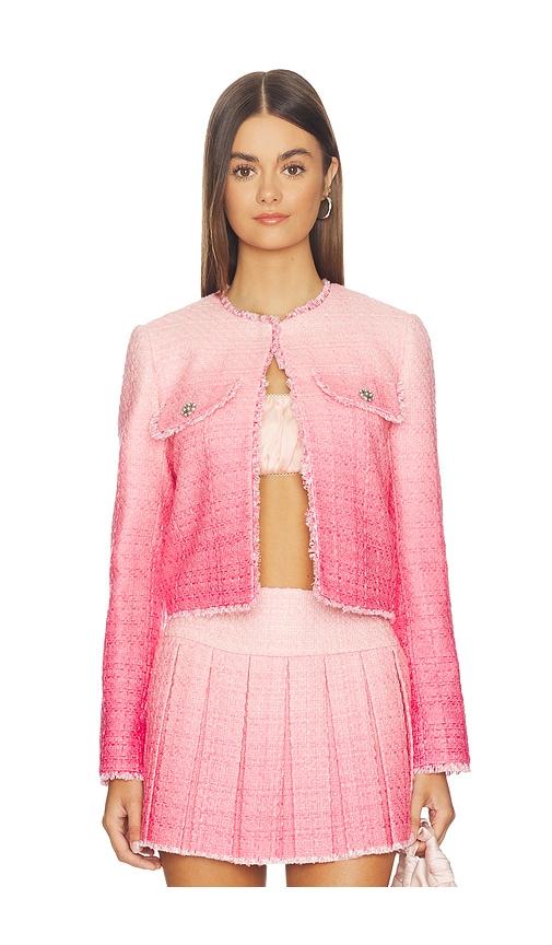 alice + olivia dumont tweed boxy jacket in blush.