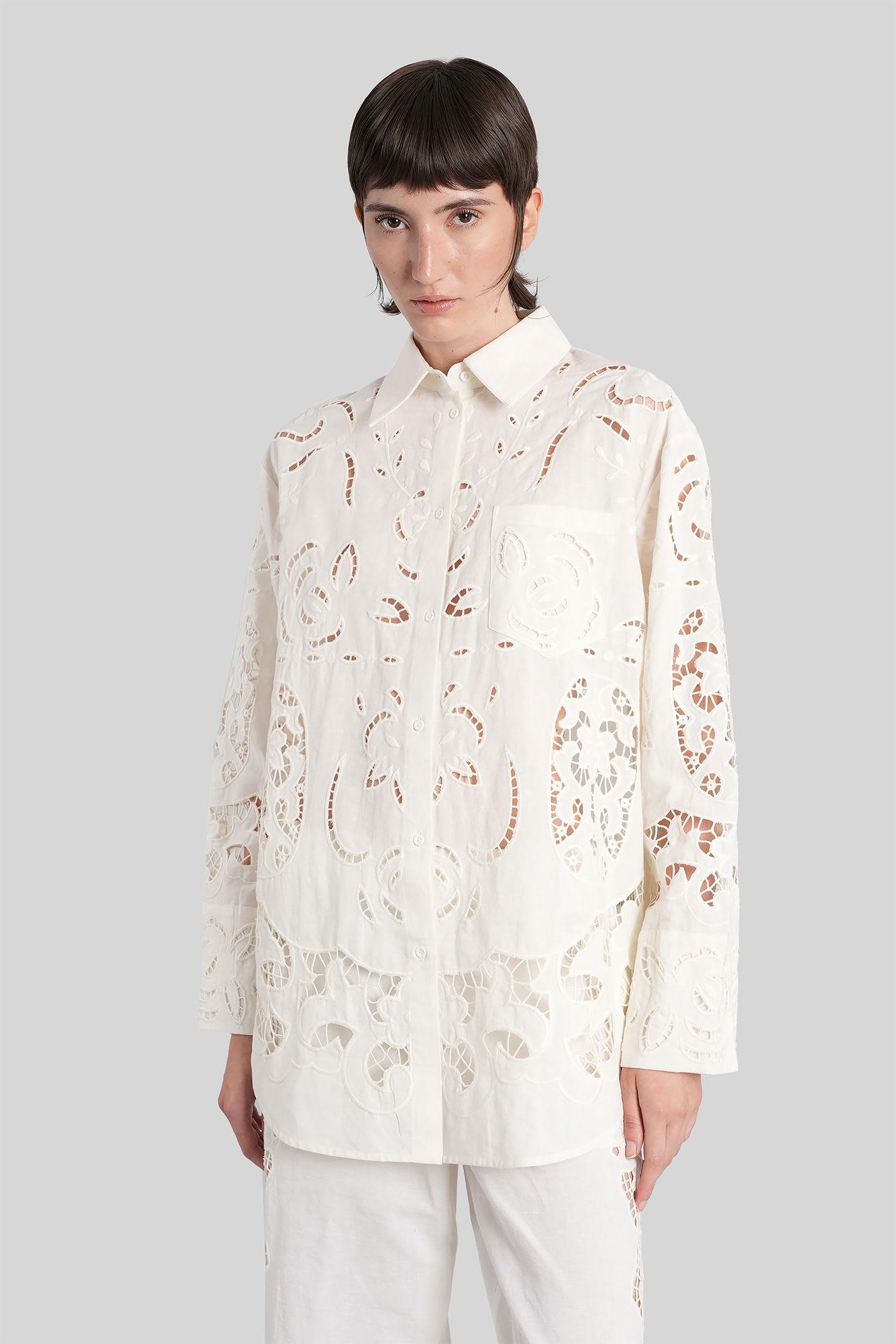 alice + olivia finley shirt in white cotton