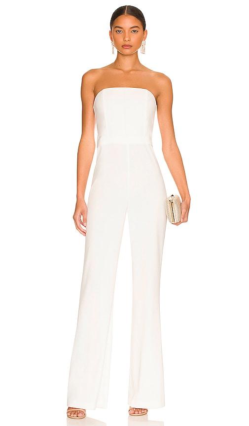 alice + olivia lavera jumpsuit in white.